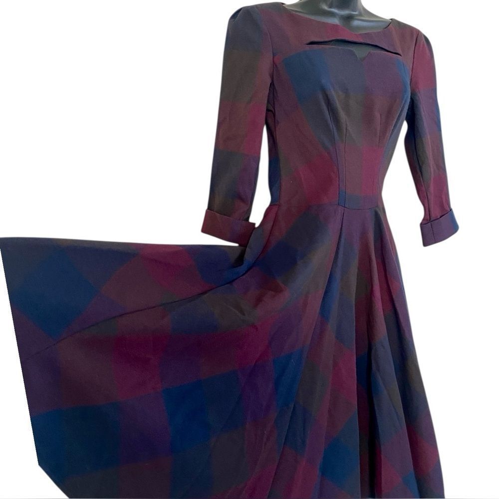 Miss Candyfloss Swing Plaid Retro 50s Rockabilly Pinup Fit & Flare Dress Sz S